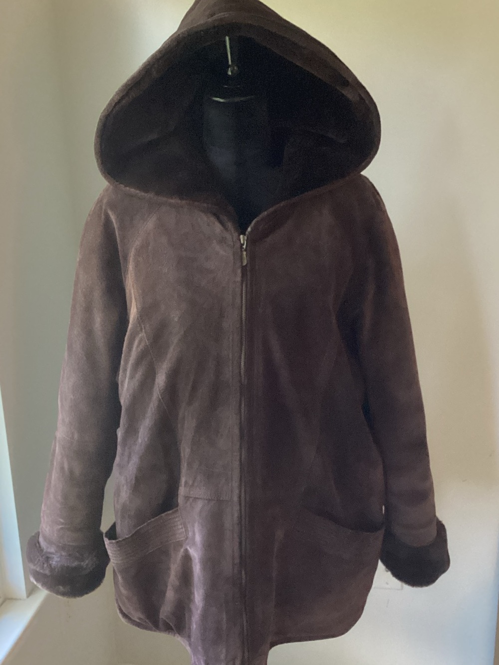 EUC WARM fully lined Hooded Suede Jacket